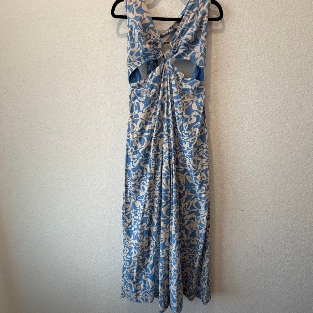 Free People Blue Abstract Print Cutout Wide Leg Jumpsuit Small